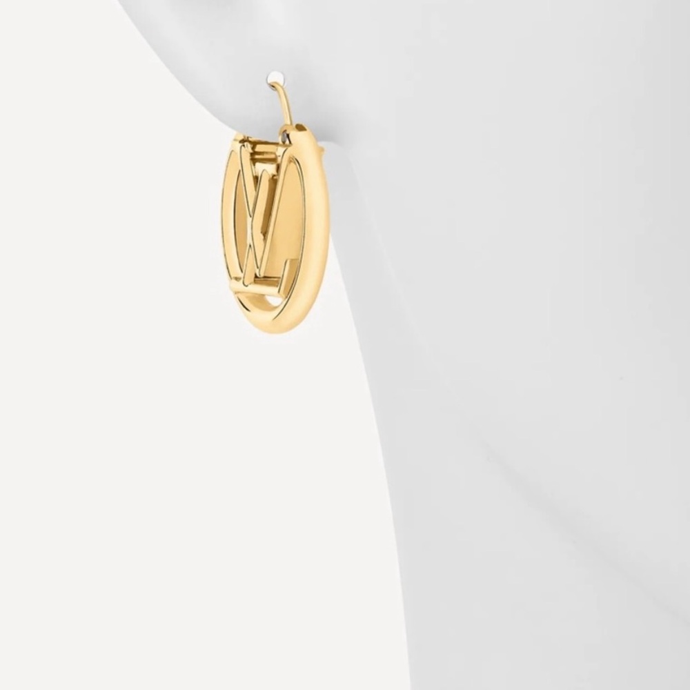 Louis Vuitton Gold LV Circle Logo Hoop Earrings - Picture 3 of 9